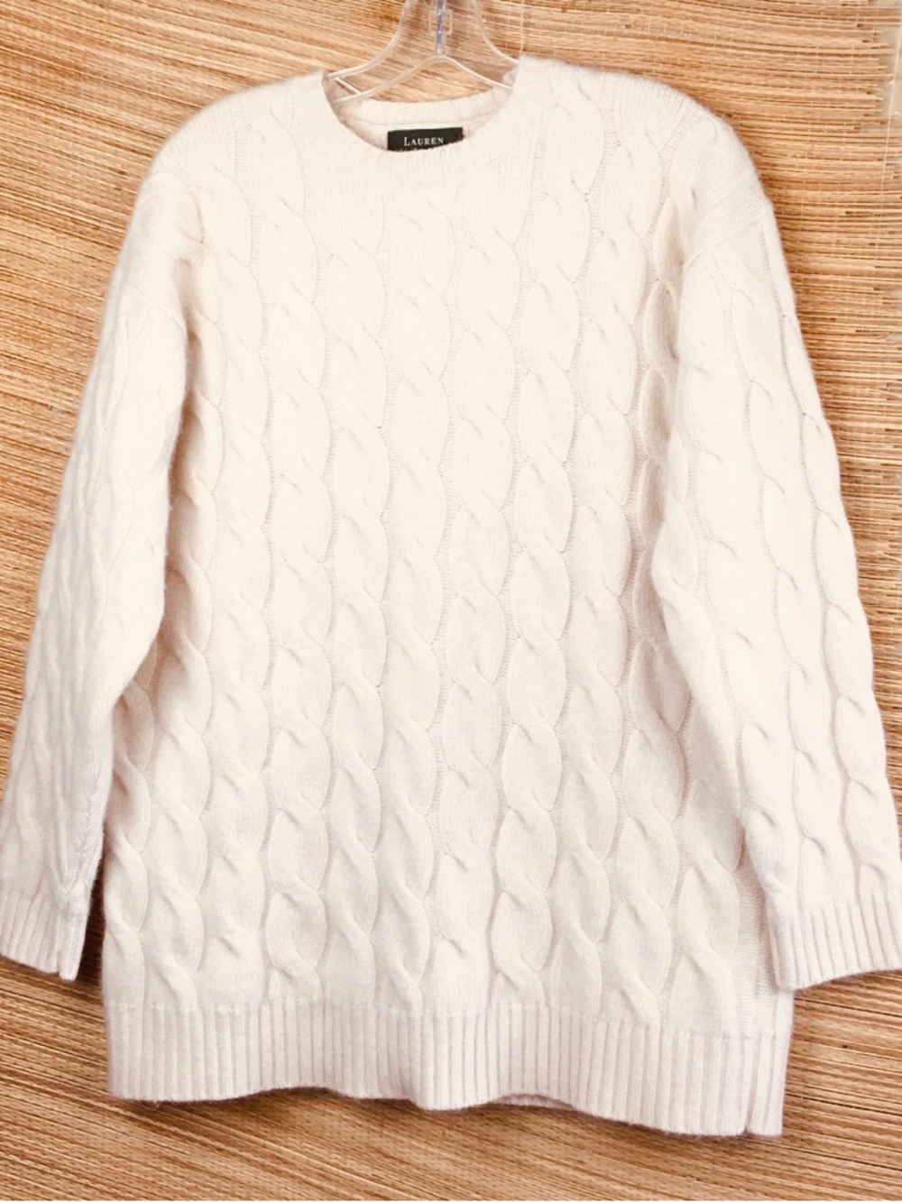 Vintage 90s /Y2K Lauren Ralph Lauren Merino-Angora-Cashmere Cable Knit Sweater L - Picture 2 of 10